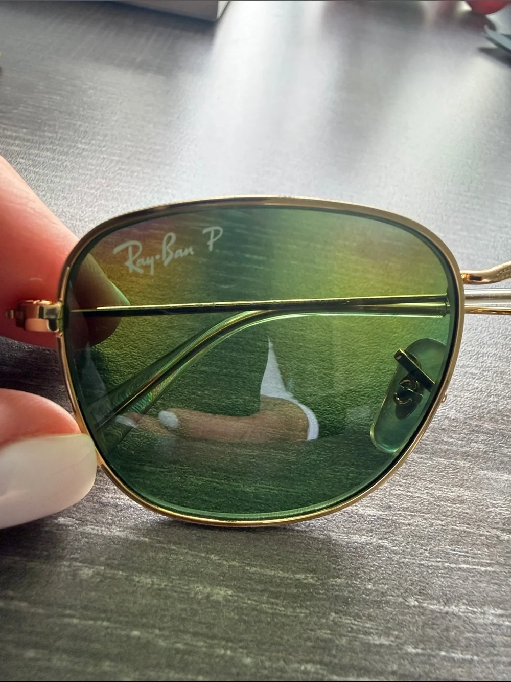 Ray-Ban Gold Frame Sunglasses with Green Lenses polarized YOUTH